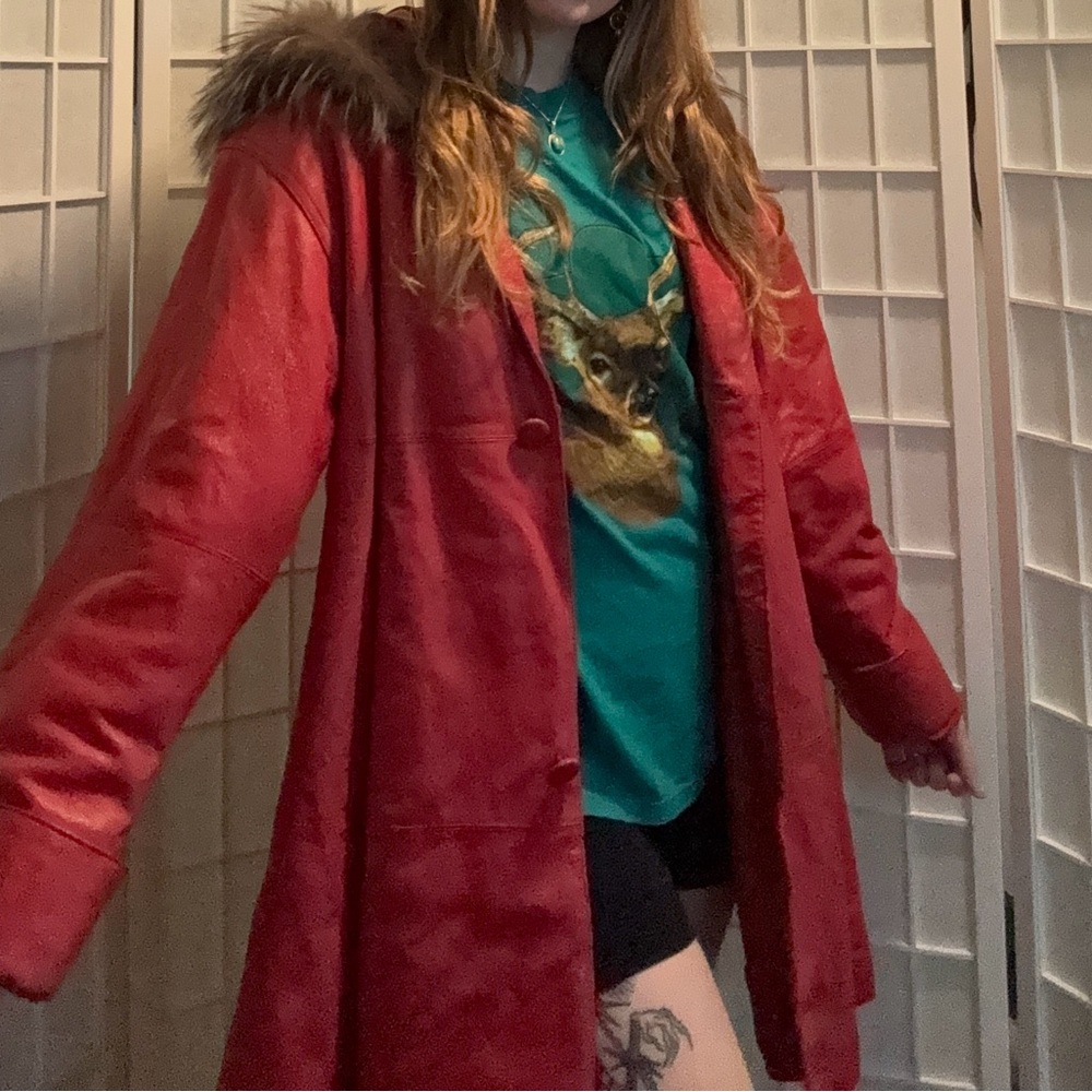 Vintage Leather and Fox Fur Rallee Trench Coat